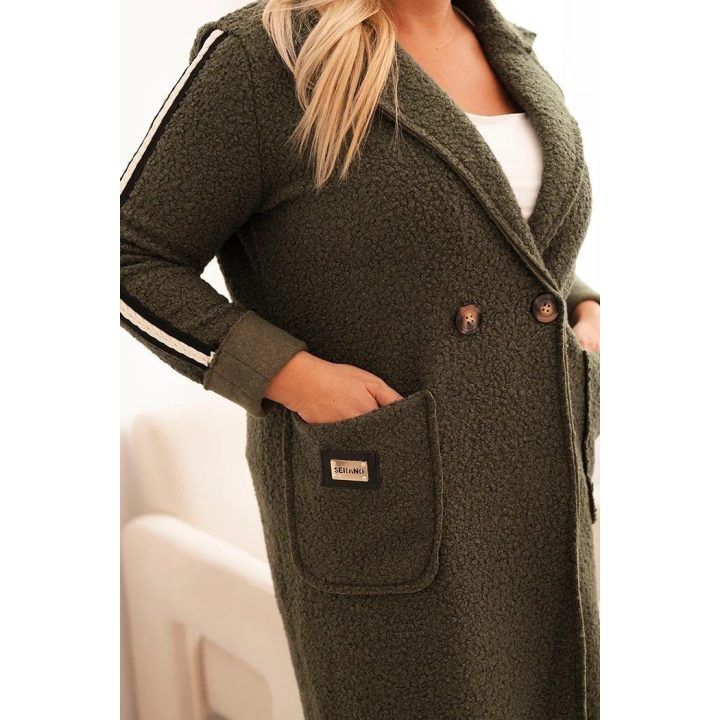 Moteriškas Plus Size paltas iš dirbtinės avikailio, chaki spalvos