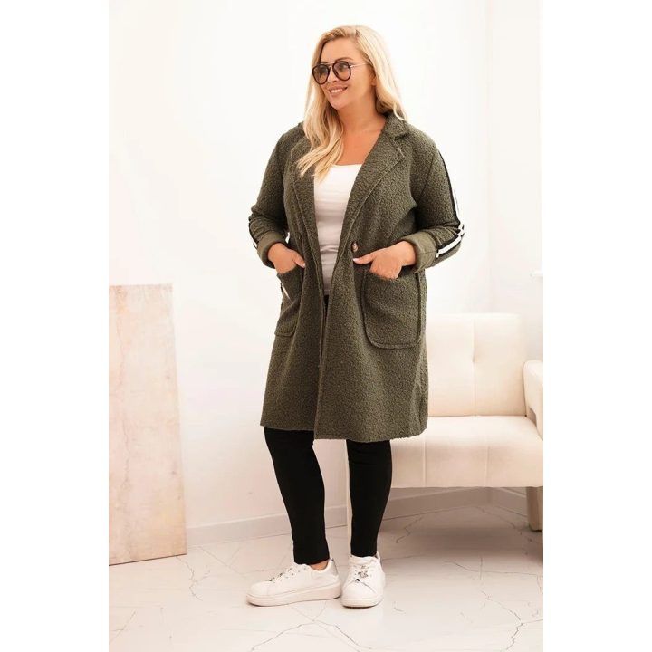 Moteriškas Plus Size paltas iš dirbtinės avikailio, chaki spalvos