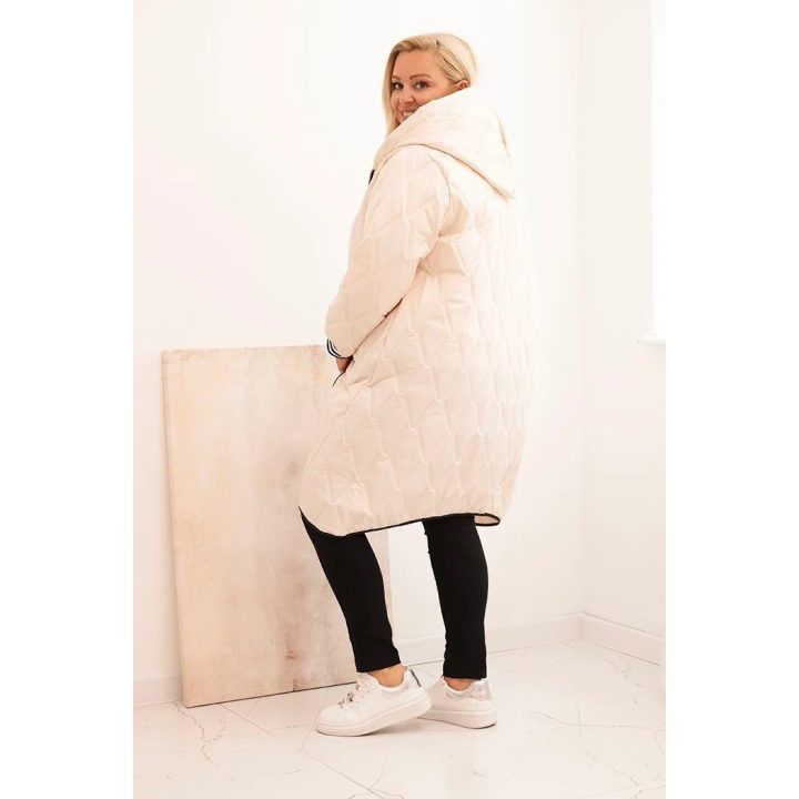Moteriška Plus Size dygsniuota striukė su gobtuvu ir sportiniais rankogaliais, smėlio spalvos