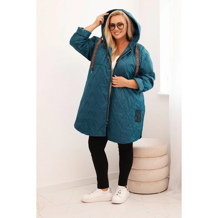 Moteriška Plus Size dygsniuota striukė su gobtuvu ir užrašu HOPE, jūros žalumo spalvos