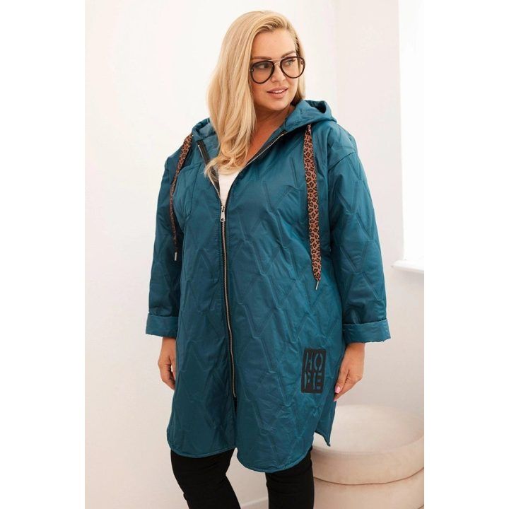 Moteriška Plus Size dygsniuota striukė su gobtuvu ir užrašu HOPE, jūros žalumo spalvos