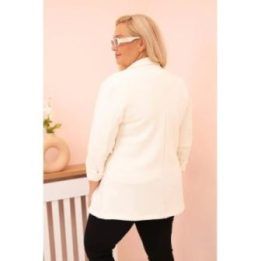 Moteriškas Plus Size švarkas su viskoze, ilgomis rankovėmis ir apykakle, ekru spalvos