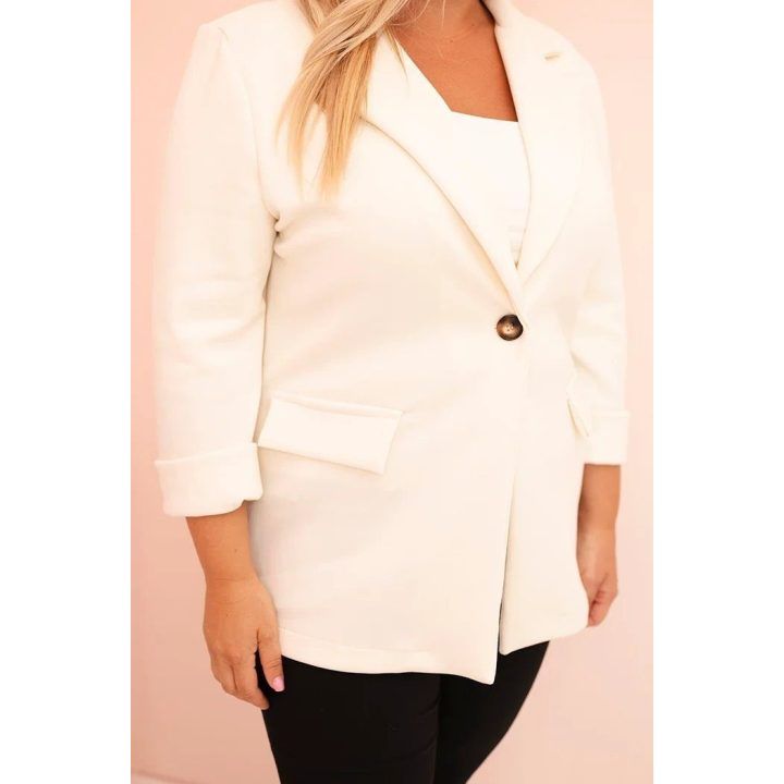 Moteriškas Plus Size švarkas su viskoze, ilgomis rankovėmis ir apykakle, ekru spalvos