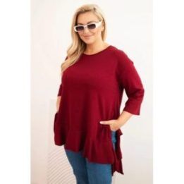 Moteriška Plus Size palaidinė su medvilne ir raukiniais, tamsiai raudonos spalvos