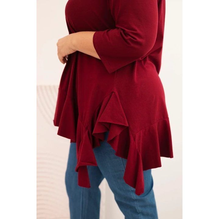 Moteriška Plus Size palaidinė su medvilne ir raukiniais, tamsiai raudonos spalvos