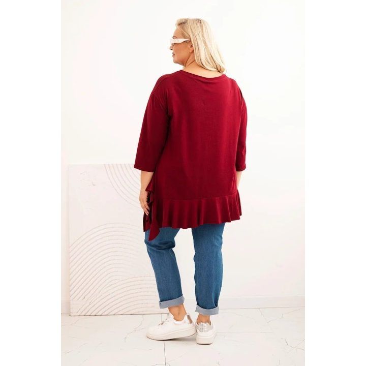 Moteriška Plus Size palaidinė su medvilne ir raukiniais, tamsiai raudonos spalvos