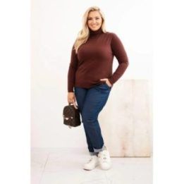 Moteriškas Plus Size megztinis aukštu kaklu, rudas
