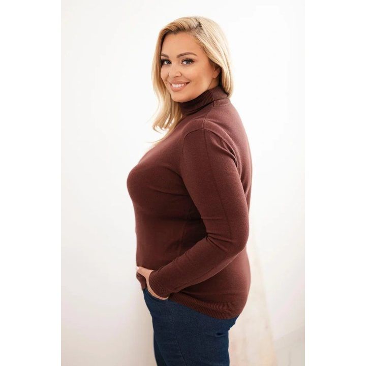 Moteriškas Plus Size megztinis aukštu kaklu, rudas