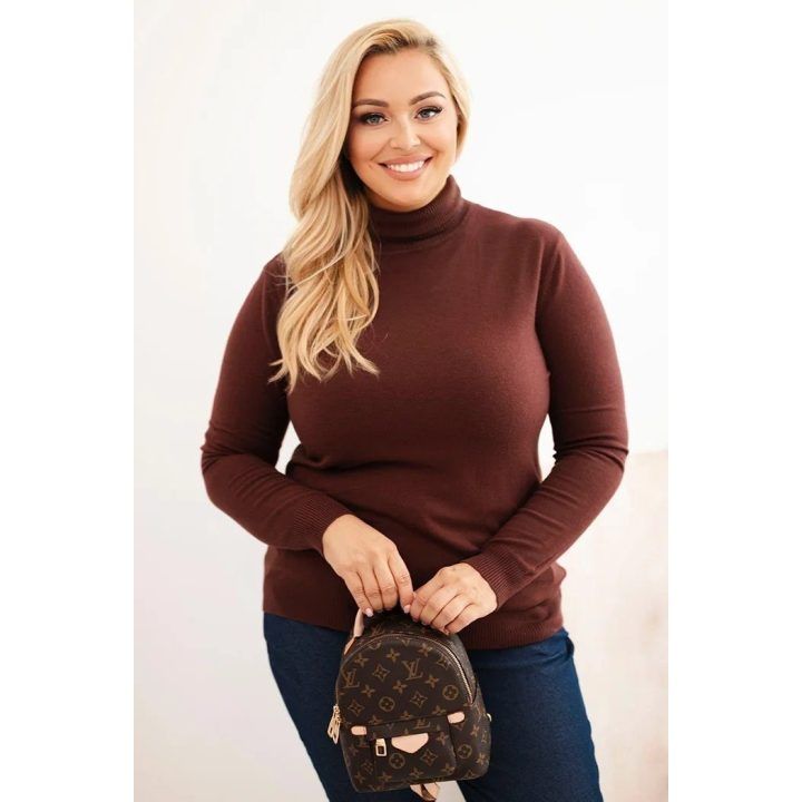 Moteriškas Plus Size megztinis aukštu kaklu, rudas