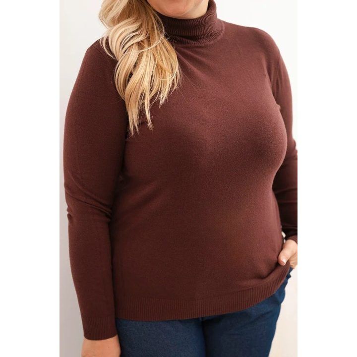 Moteriškas Plus Size megztinis aukštu kaklu, rudas