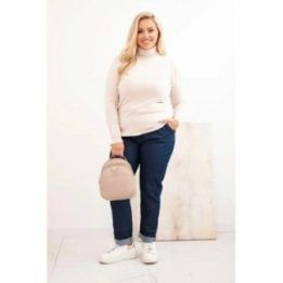 Moteriškas Plus Size viskozinis megztinis aukštu kaklu, smėlio spalvos