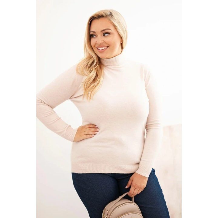 Moteriškas Plus Size viskozinis megztinis aukštu kaklu, smėlio spalvos
