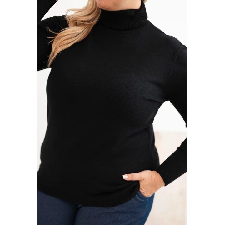 Moteriškas Plus Size viskozinis megztinis su golfu, juodos spalvos