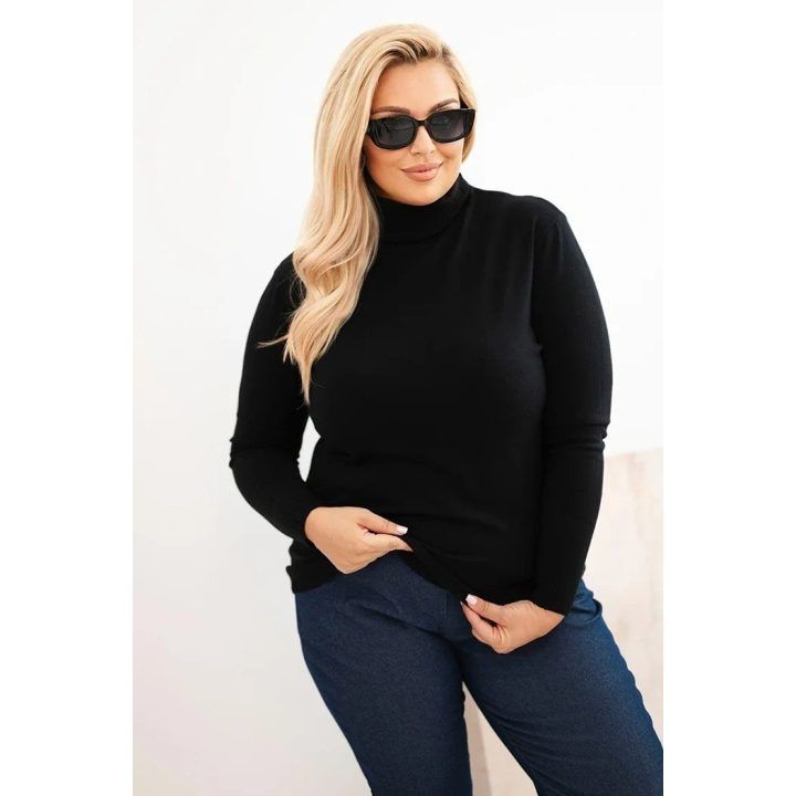 Moteriškas Plus Size viskozinis megztinis su golfu, juodos spalvos