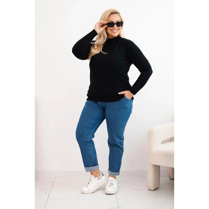 Moteriškas Plus Size viskozinis megztinis aukštu kaklu, juodos spalvos