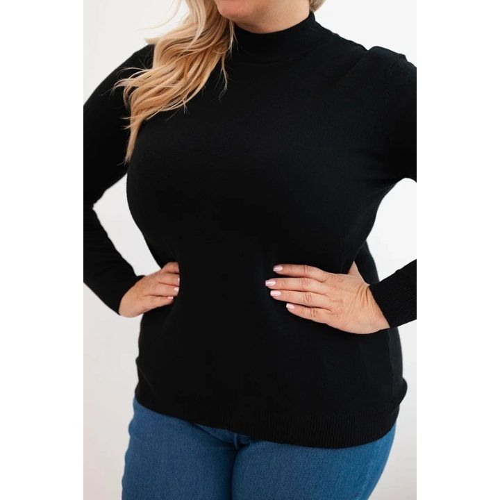 Moteriškas Plus Size viskozinis megztinis aukštu kaklu, juodos spalvos