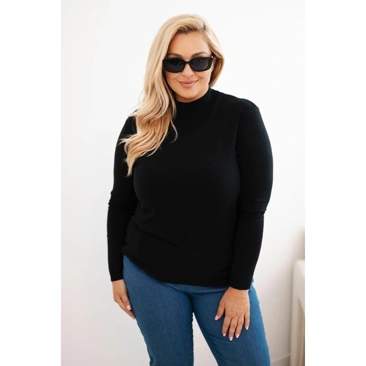Moteriškas Plus Size viskozinis megztinis aukštu kaklu, juodos spalvos