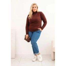 Moteriškas Plus Size megztinis su viskoze ir golfu, rudas