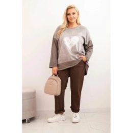 Moteriškas Plus Size džemperis su širdies raštu, rudos spalvos