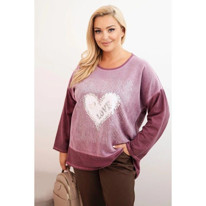 Moteriškas Plus Size džemperis su širdies raštu ir raišteliais, tamsiai rožinės spalvos