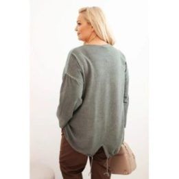 Moteriškas Plus Size džemperis su širdies spauda ir raišteliais, chaki spalvos