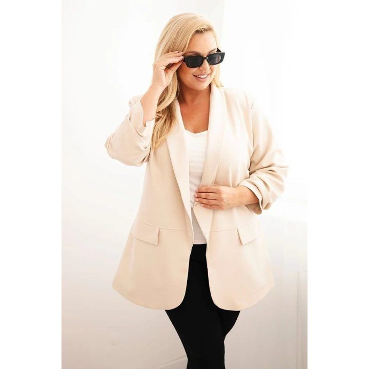 Moteriškas Plus Size švarkas oversize, smėlio spalvos