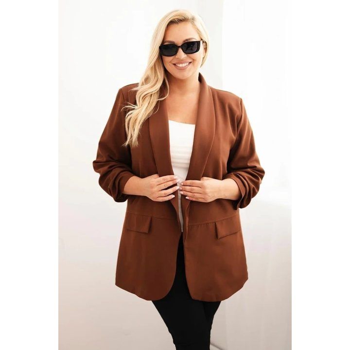 Moteriškas Plus Size švarkas, rudos spalvos