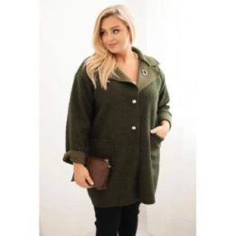 Moteriškas Plus Size paltas su vilna ir kišenėmis, chaki spalvos