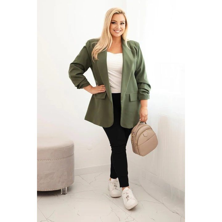 Moteriškas Plus Size chaki spalvos švarkas oversize