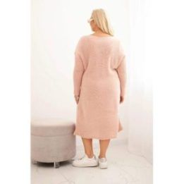 Moteriška Plus Size oversize megztinė suknelė su moheriu, pudrinės rožinės spalvos