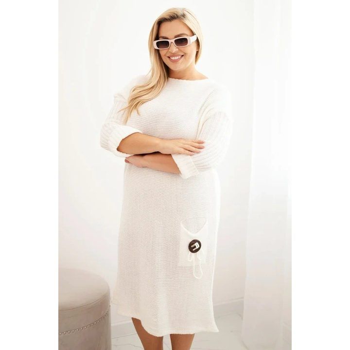 Moteriška Plus Size oversize moherio suknelė su kišene, ekru spalvos