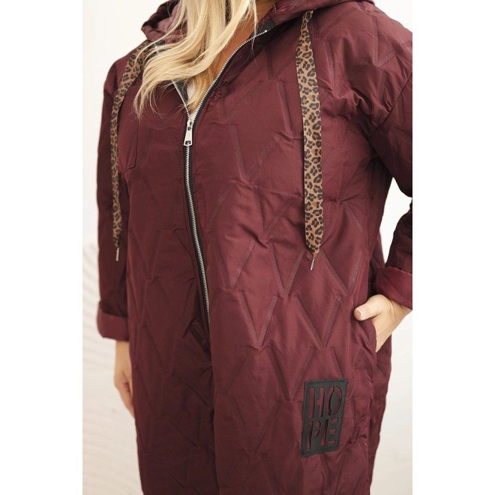 Moteriška Plus Size dygsniuota striukė su gobtuvu, bordo spalvos