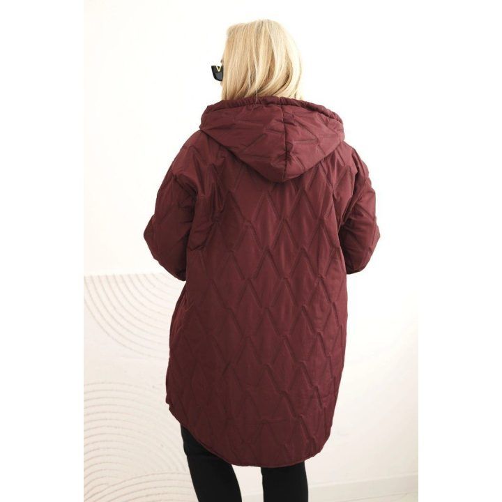 Moteriška Plus Size dygsniuota striukė su gobtuvu, bordo spalvos