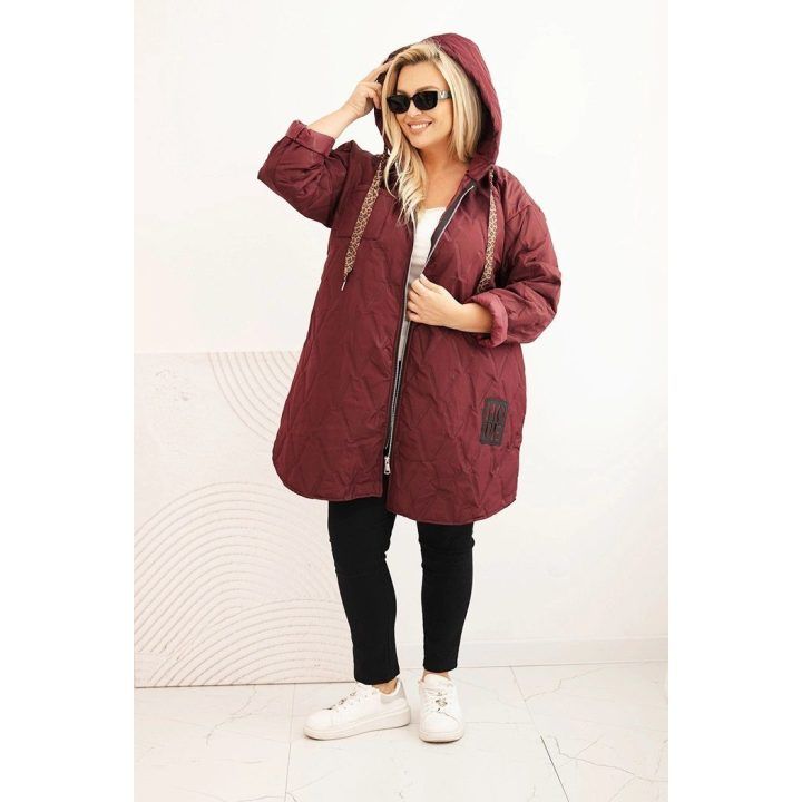 Moteriška Plus Size dygsniuota striukė su gobtuvu, bordo spalvos