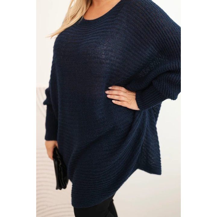 Moteriškas Plus Size megztinis su moheriu, tamsiai mėlynas