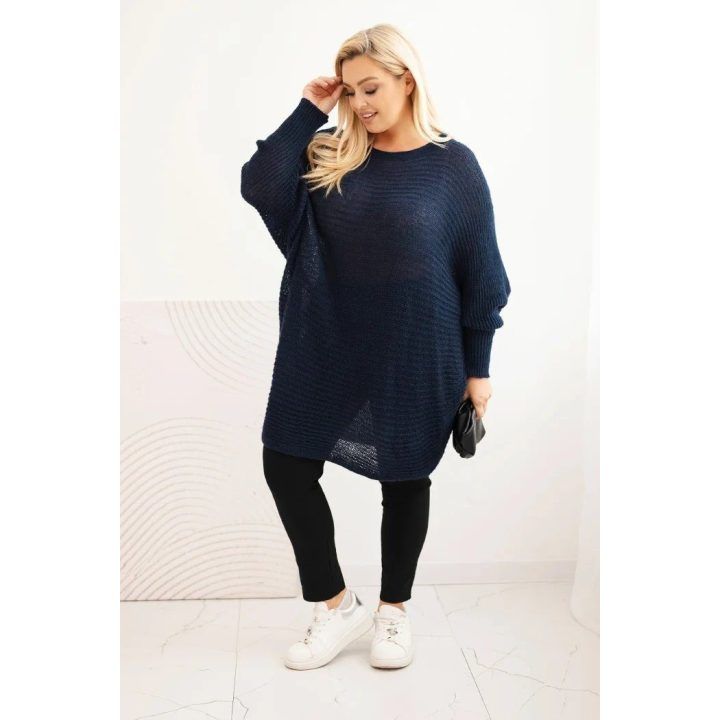 Moteriškas Plus Size megztinis su moheriu, tamsiai mėlynas