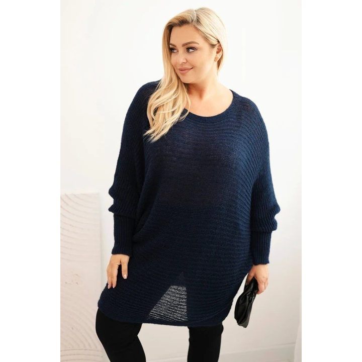 Moteriškas Plus Size megztinis su moheriu, tamsiai mėlynas