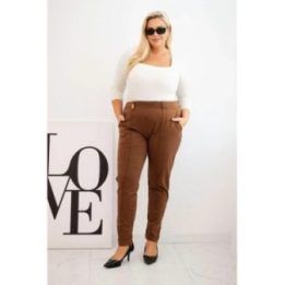 Moteriškos Plus Size kelnės su tampriu juosmeniu, kapučino spalvos