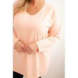 Moteriška Plus Size palaidinė su V formos iškirpte ir ilgomis rankovėmis, persikinės spalvos
