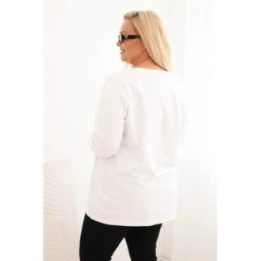 Moteriška Plus Size palaidinė su V formos iškirpte ir ilgomis rankovėmis, balta