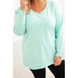 Moteriška Plus Size palaidinė su V formos iškirpte ir ilgomis rankovėmis, mėtų spalvos