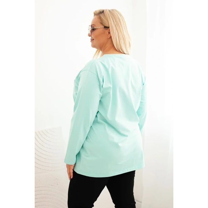 Moteriška Plus Size palaidinė su V formos iškirpte ir ilgomis rankovėmis, mėtų spalvos