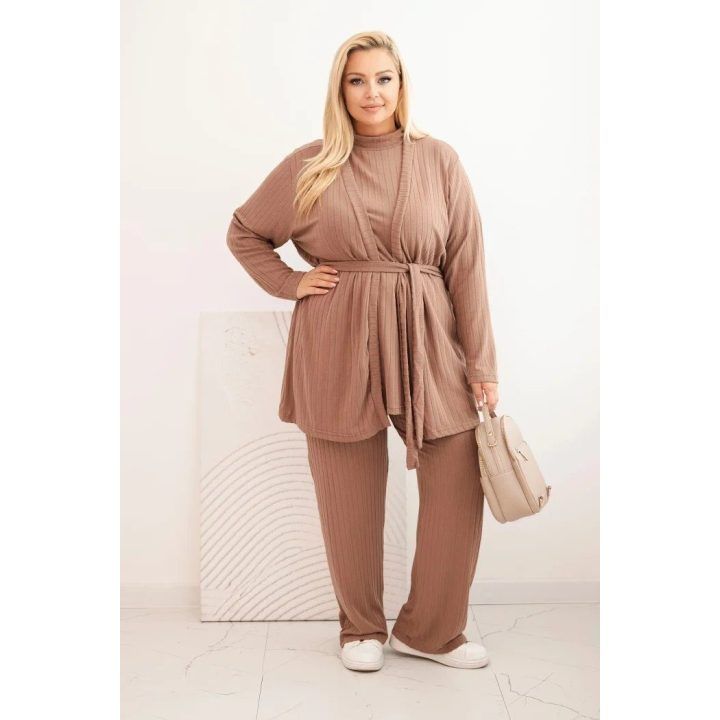 Moteriškas Plus Size 3 dalių komplektas, kapučino spalvos