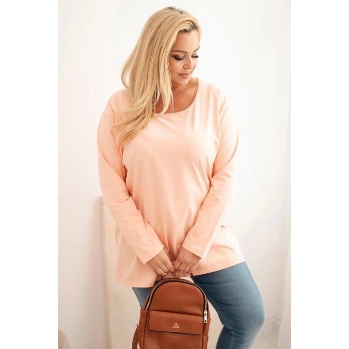 Moteriška Plus Size palaidinė su valtine iškirpte, persikinės spalvos