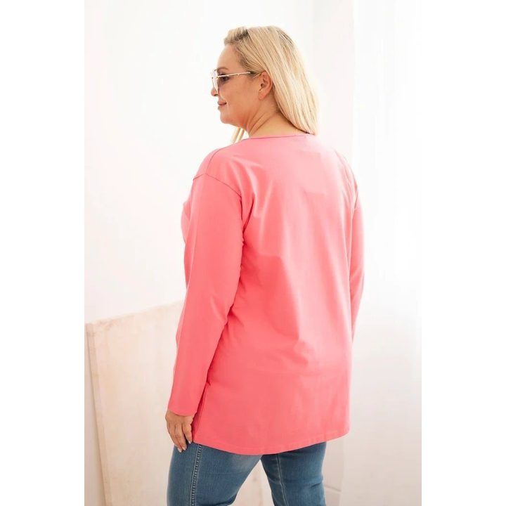 Moteriška Plus Size palaidinė su laivo formos iškirpte, rožinės spalvos