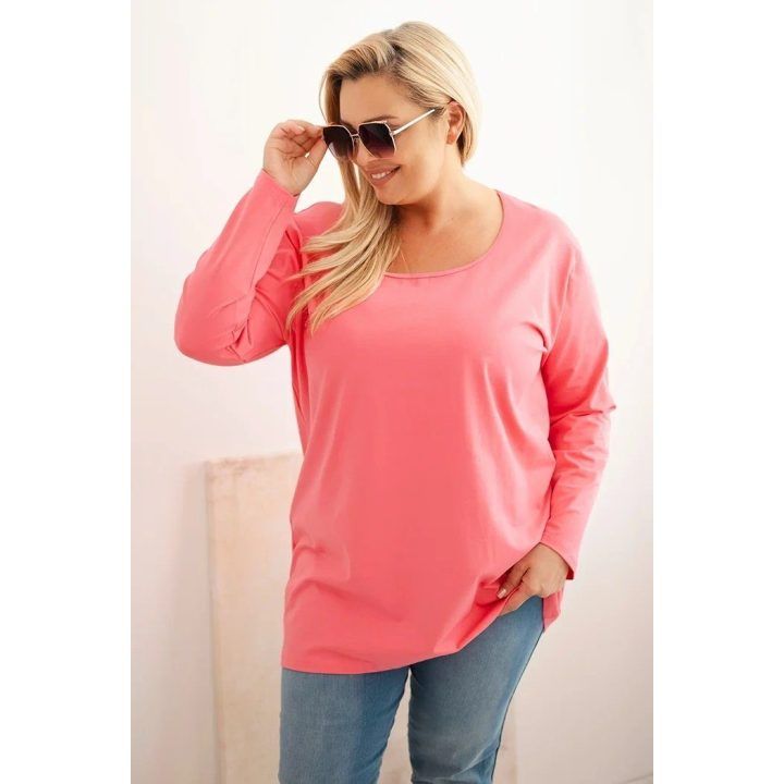 Moteriška Plus Size palaidinė su laivo formos iškirpte, rožinės spalvos