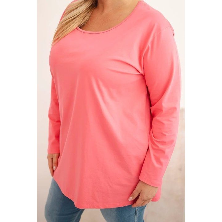 Moteriška Plus Size palaidinė su laivo formos iškirpte, rožinės spalvos