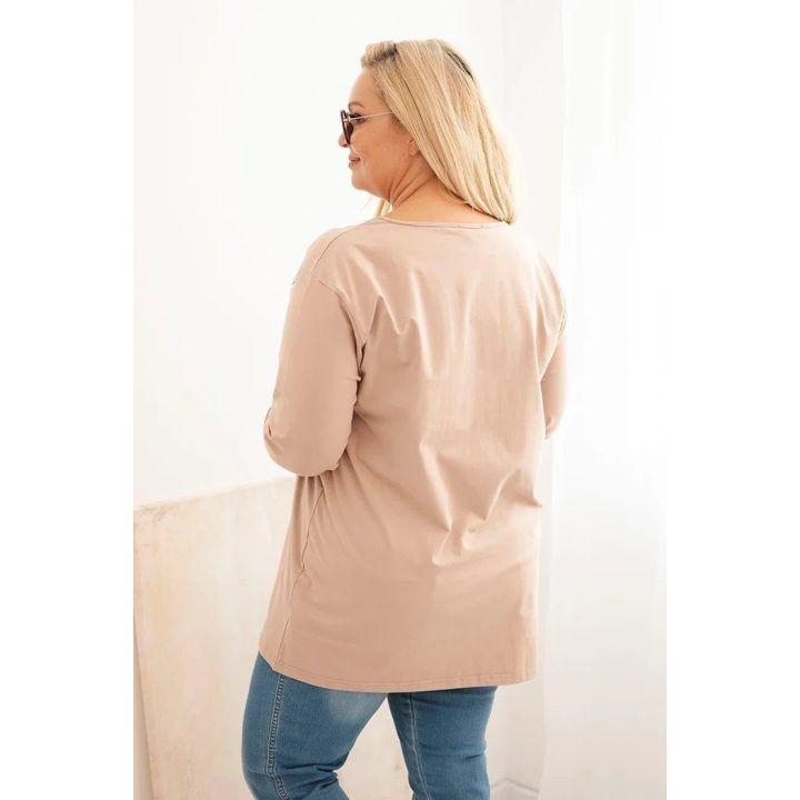 Moteriška Plus Size palaidinė su laivelio iškirpte, kapučino spalvos