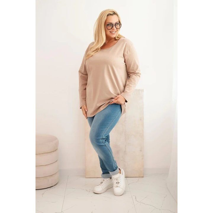 Moteriška Plus Size palaidinė su laivelio iškirpte, kapučino spalvos