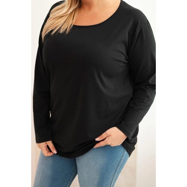 Moteriška Plus Size palaidinė su laivelio formos iškirpte, juodos spalvos